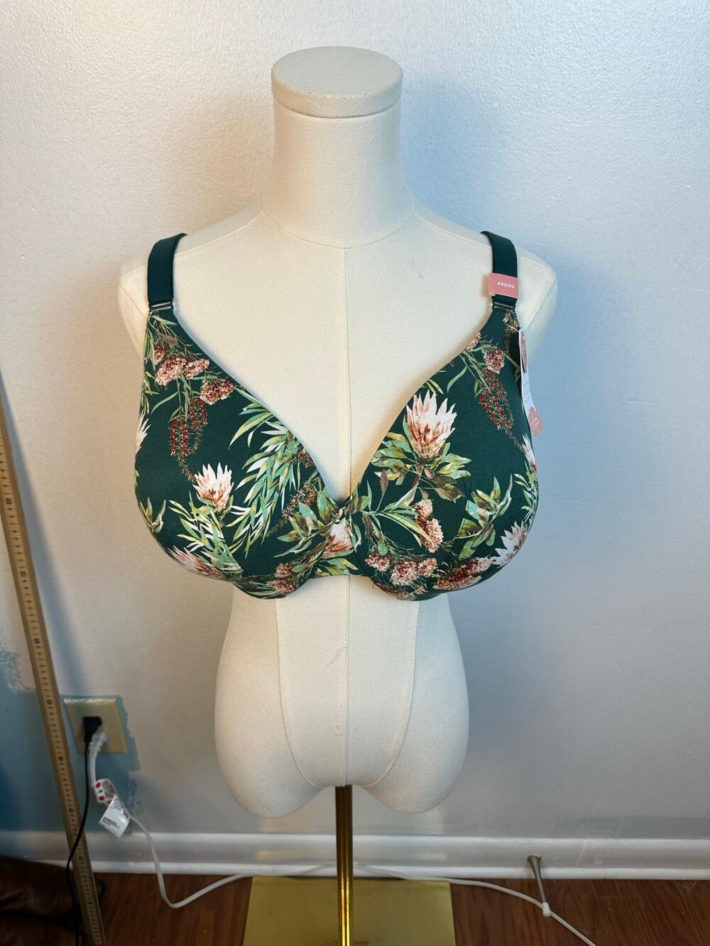CACIQUE Bra 40DDD Lined Full Coverage Underwire Green Floral RN118641 NWT